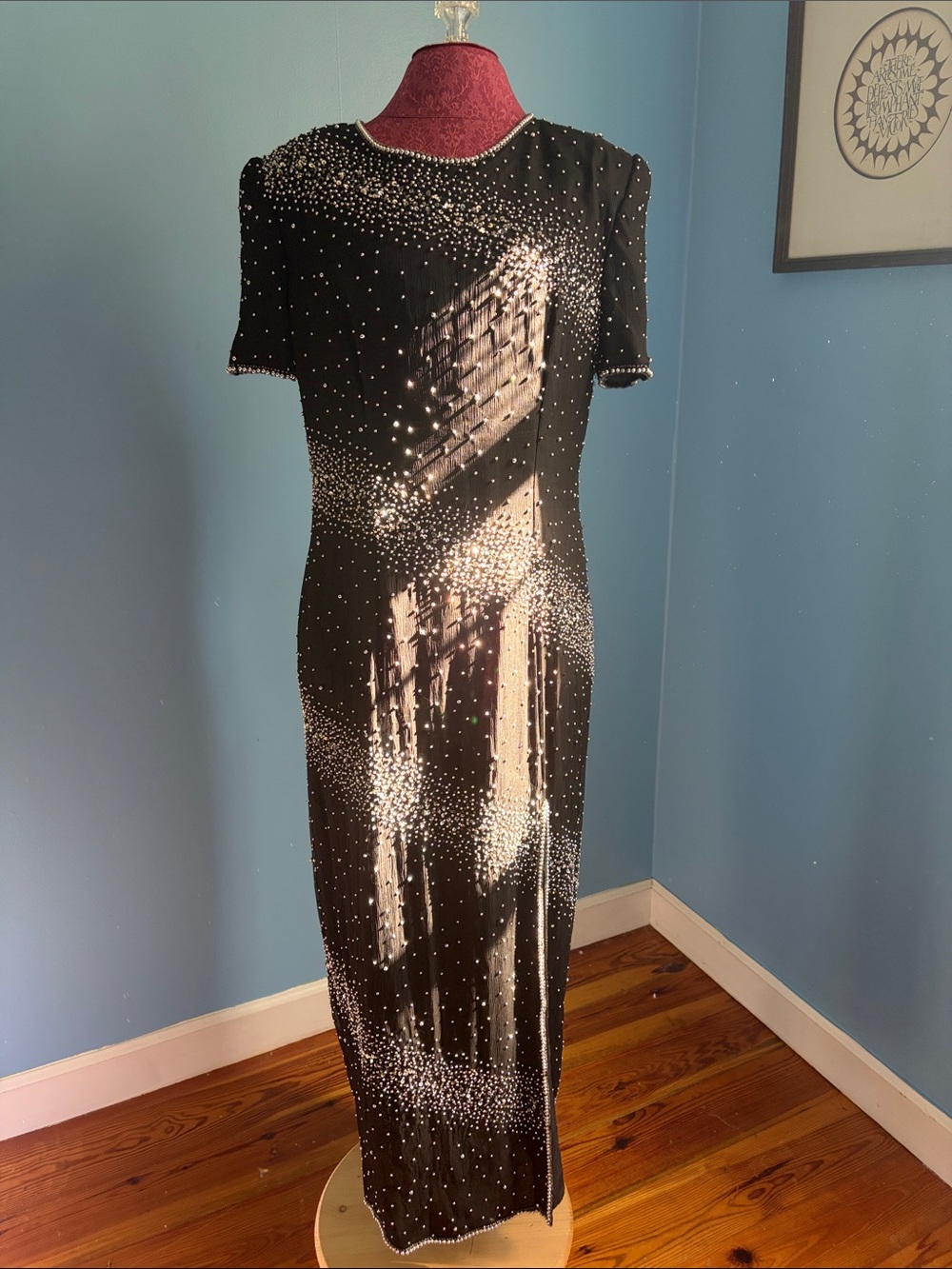 Formal long black dress with silver beading